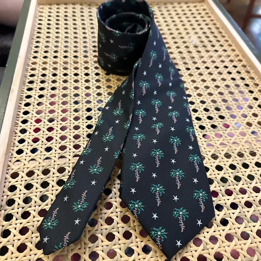 Knotty & Nice Men’s Holiday Tie with Palm Trees with Christmas Lights & Stars